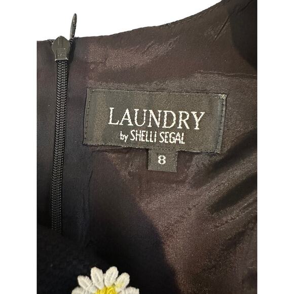 Laundry by Shelli Segal 90s Black Floral Daisy Embroidered Sleeveless Dress Sz 8 - Picture 3 of 7